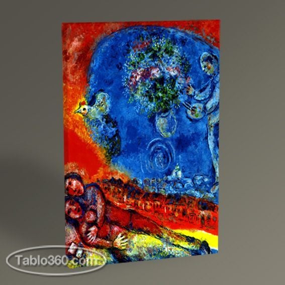 Marc Chagall Couple on a Red Background Tablo
