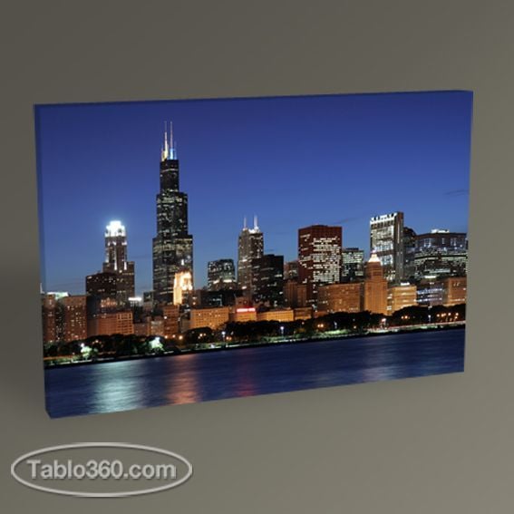 Chicago Skyline at Night Tablo