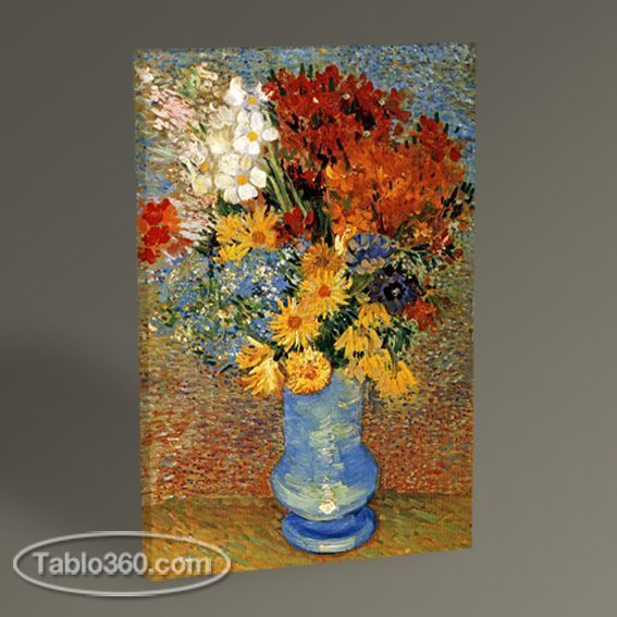 Vincent Van Gogh Flowers in a Blue Vase Tablo