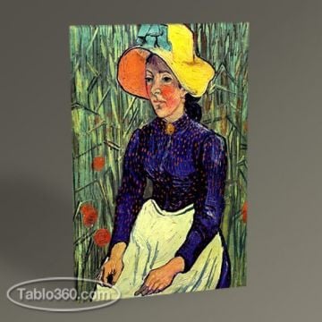 Vincent Van Gogh-Young Peasant Woman with Straw Hat Sitting in the Wheat