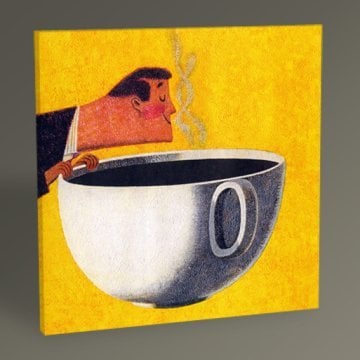 Man Smelling Giant Cup of Coffee